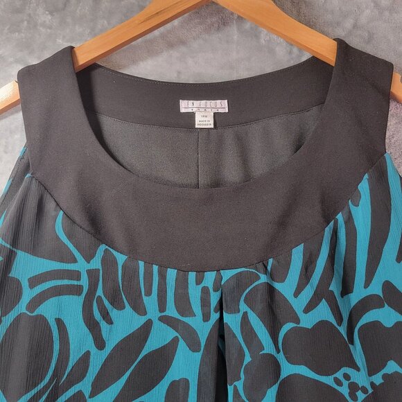 En Focus Women Teal Black Sleeveless Shift Dress 14W Plus Size Abstract Floral - Picture 4 of 9